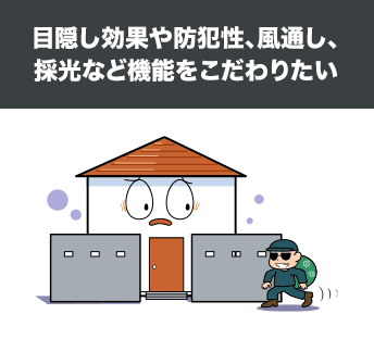 目隠し効果や防犯性、風通し採光など機能をこだわりたい